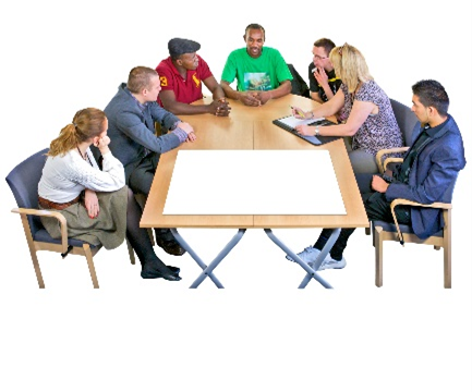 People sitting around a table working together.