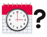 A clock in front of a calendar with a question mark next to them.