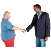 Two people shaking hands.