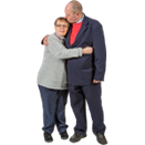 Two people hugging each other.