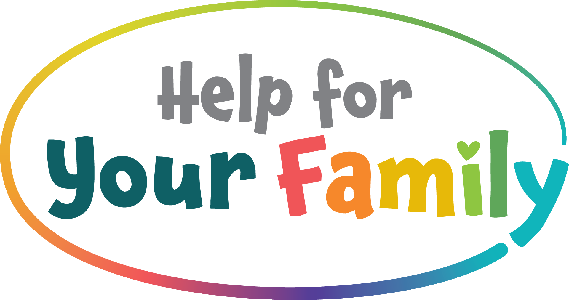 Help for your Family text in rainbox colour circle