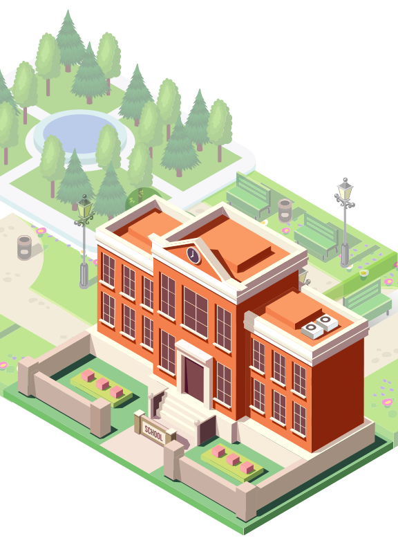 An illustration of a school building