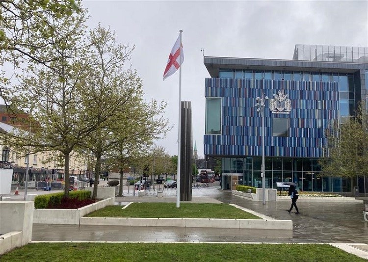 Flag flying in Sir Nigel Gresley Square